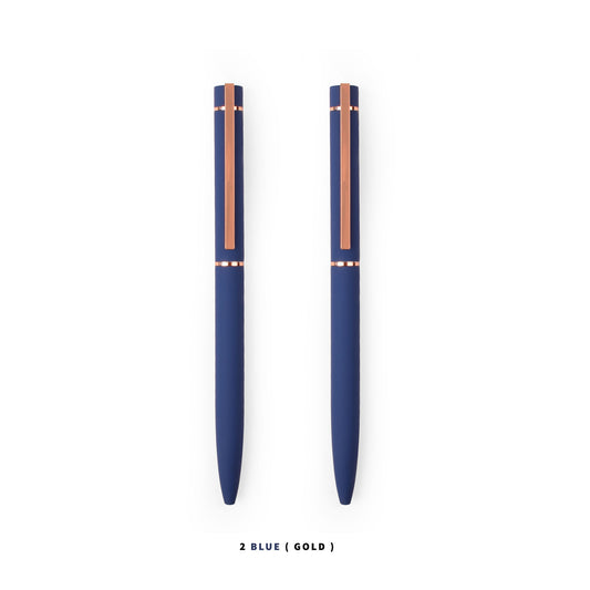 2 Blue in gold metal pens