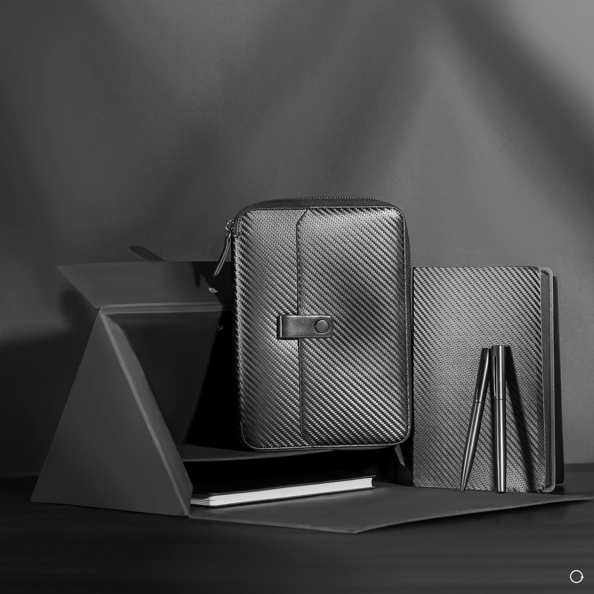 Black shiny Synthetic organizer ,Black shiny Synthetic notebook,TRIO ACE Pen set