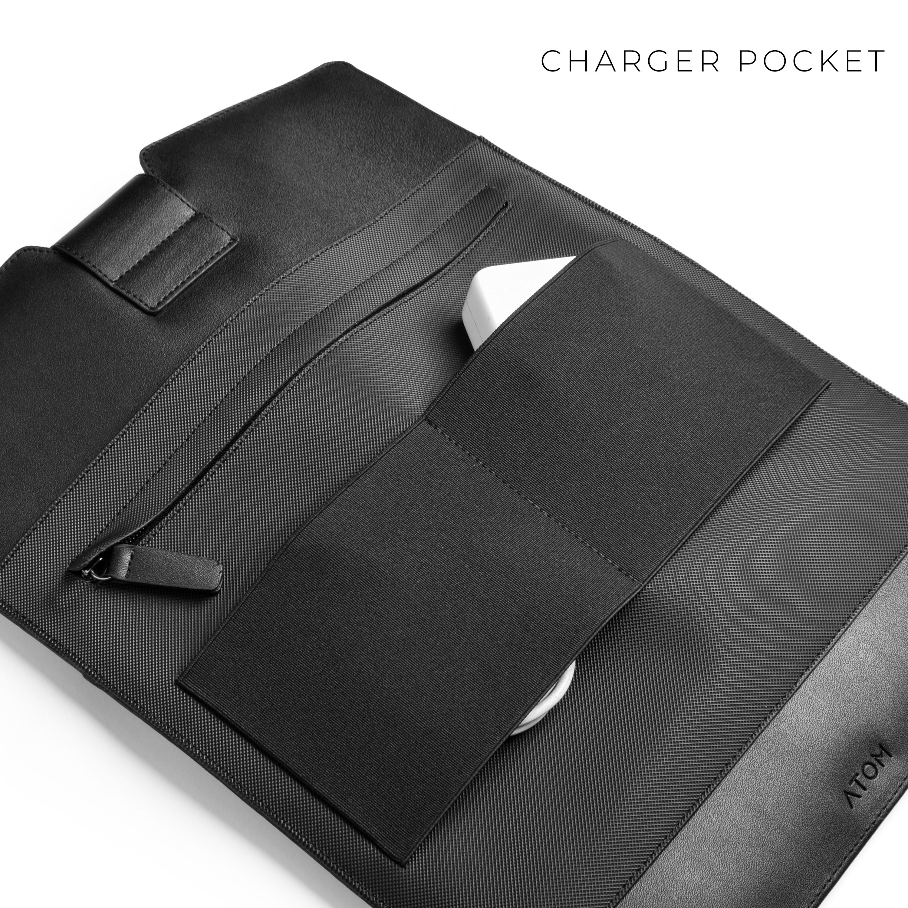black laptop sleeve with charger pocket 