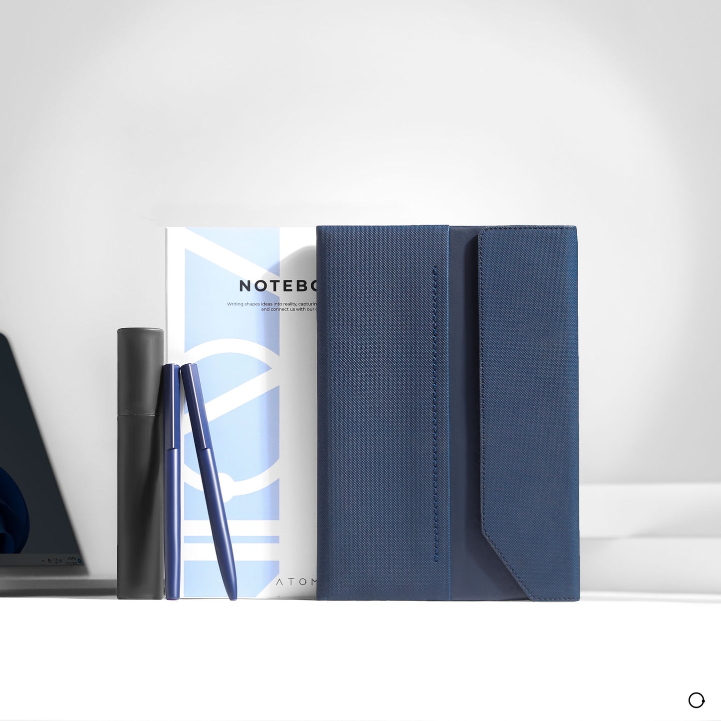 blue notebook and pen set